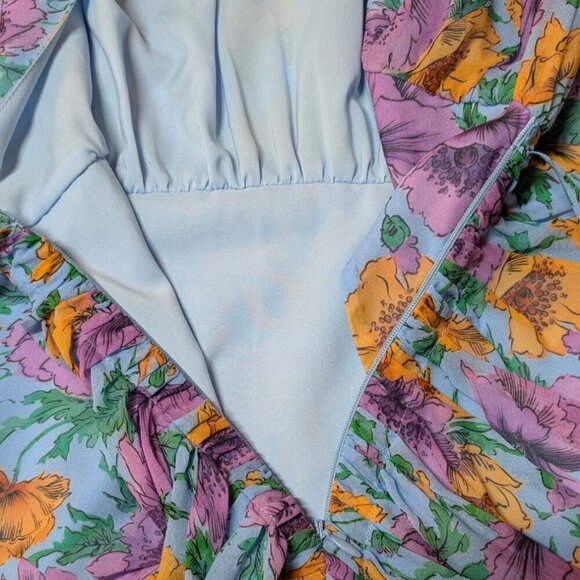 Veronica Beard Dress Sean Floral Printed Ruched Mini 100% Silk Size 4 - Picture 12 of 16